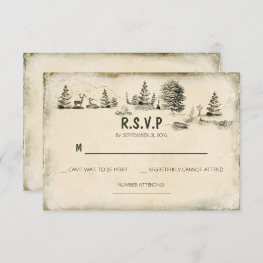 Camping in den Wäldern Hochzeitskarten für RSVP (Vorne/Hinten)