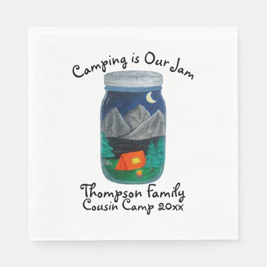 Camping is Our Jam Tent and Mountains in Jar Serviette (Vorderseite)