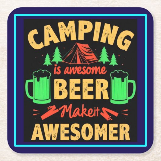 Camping ist großartiges Bier Mach es noch großarti Rechteckiger Pappuntersetzer (Vorderseite)