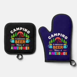 Camping ist großartiges Bier macht es noch großart Ofenhandschuh & Topflappen-Set