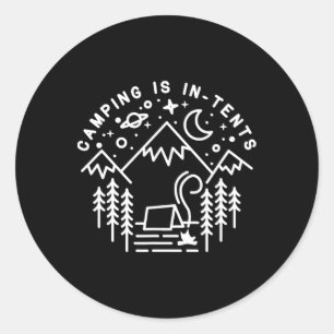 Camping ist intensive Linienkunst Lustig im Freien Runder Aufkleber