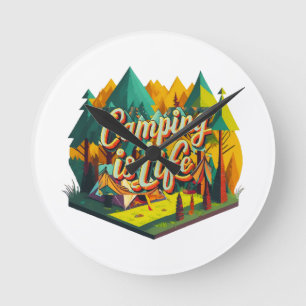 Camping ist Leben Runde Wanduhr