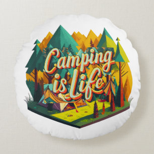 Camping ist Leben Rundes Kissen