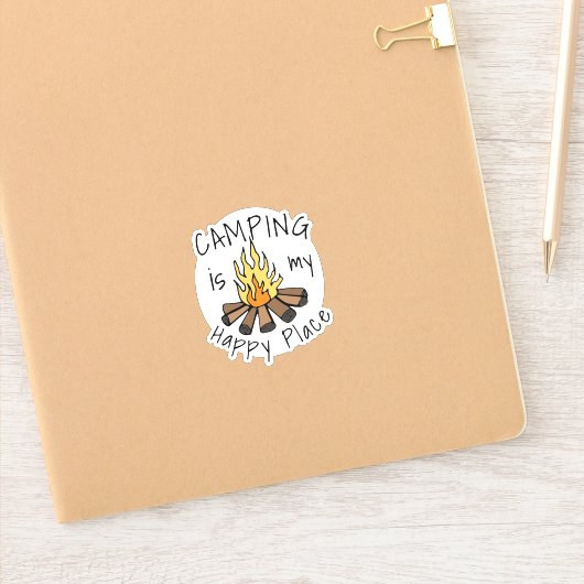 Camping ist mein glücklicher Platz Campfire Vinyl  Aufkleber (Notizbuch)