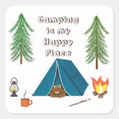 Camping ist mein Happy Place Bear Square Sticker (Vorderseite)