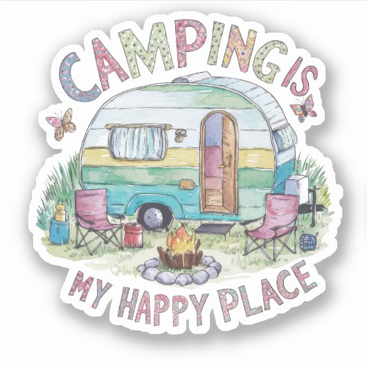 Camping ist mein Happy Place Vinyl Sticker (Vorderseite)