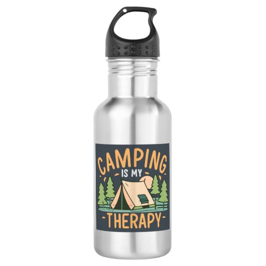Camping ist meine Therapie Edelstahlflasche (Vorderseite)