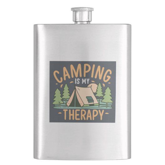 Camping ist meine Therapie Flachmann (Vorderseite)