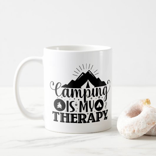 Camping ist meine Therapie Kaffeetasse (Mit Donut)