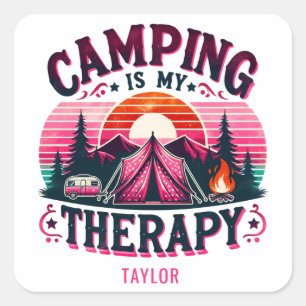 Camping ist meine Therapie Quadratischer Aufkleber