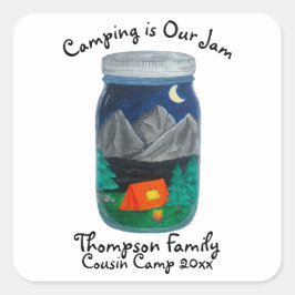 Camping ist Unser Marmorzelt und die Berge im Jar Quadratischer Aufkleber