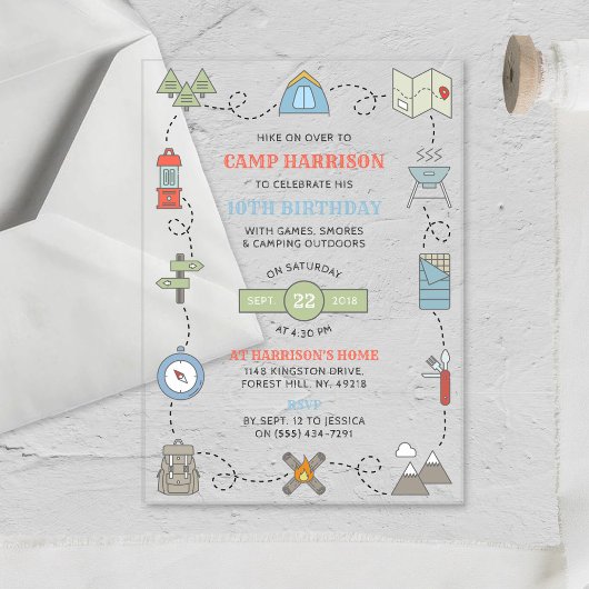 Camping jeder Geburtstagspartei Acryleinladungen