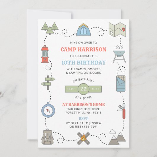 Camping jeder Geburtstagspartei Einladung (Vorderseite)
