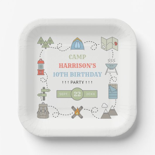 Camping jeder Geburtstagspartei Pappteller (Vorderseite)