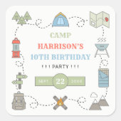 Camping jeder Geburtstagspartei Quadratischer Aufkleber (Vorderseite)