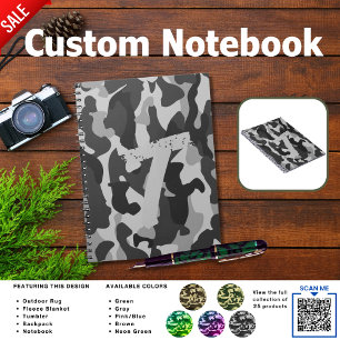 Camping Journal ADD INITIAL Camouflage Kids Teen Notizblock