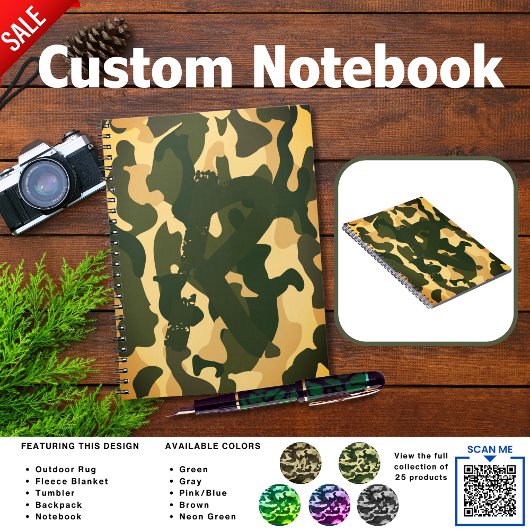 Camping Journal | ADD INITIAL Camouflage Kids Teen Notizblock