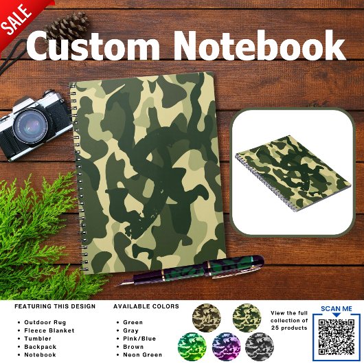Camping Journal | ADD INITIAL Camouflage Kids Teen Notizblock