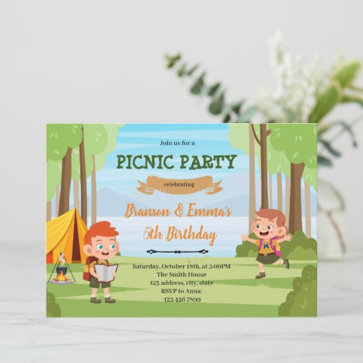 Camping-Junge-Party Einladung (Stehend Vorderseite)