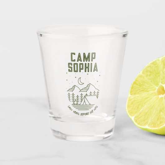 Camping Junggeselinnen-Abschied Custom Shot Glass Schnapsglas (Vorderseite)
