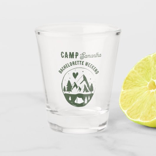 Camping-Junggesellinnen-Abschiedsparty Camping Bac Schnapsglas (Vorderseite)