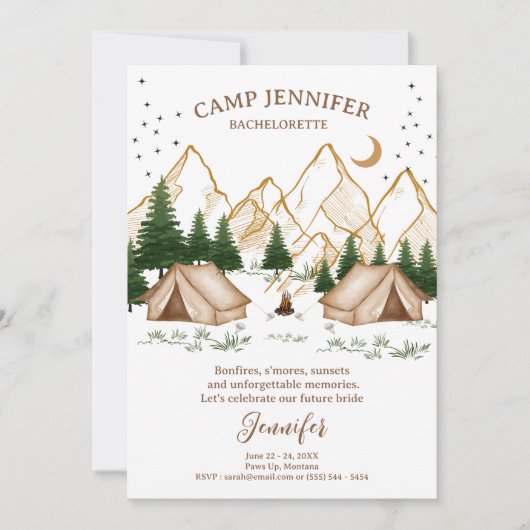 Camping-Junggesellinnen-Wochenend-Abenteuer Einladung (Vorderseite)