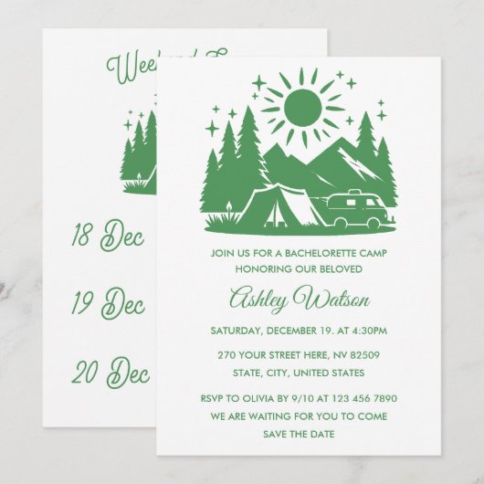 Camping-Junggesellinnen-Wochenendausflug Programm (Vorne/Hinten)