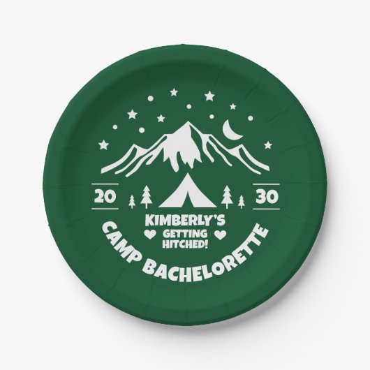Camping Junggesellinnenabschied Grün Pappteller (Vorderseite)