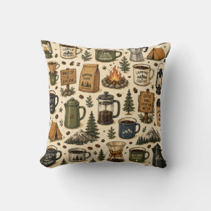 Camping-Kaffee-Vintage-Nahtloses Muster Kissen