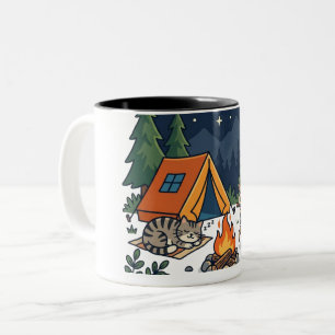 Camping Katze & Hund Geschenk Süße Lagerfeuer Nach Zweifarbige Tasse