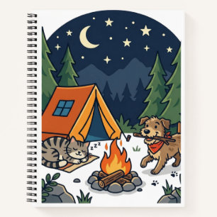 Camping Katze & Hund Süße Lagerfeuer-Nacht Himme Notizblock