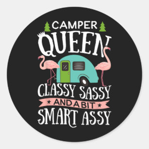 Camping-Königin Cly Sy Smart Lustige Frauen Mädche Runder Aufkleber