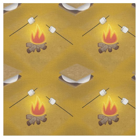 Camping Lagerfeuer und Smores-Muster Stoff (Nahaufnahme)