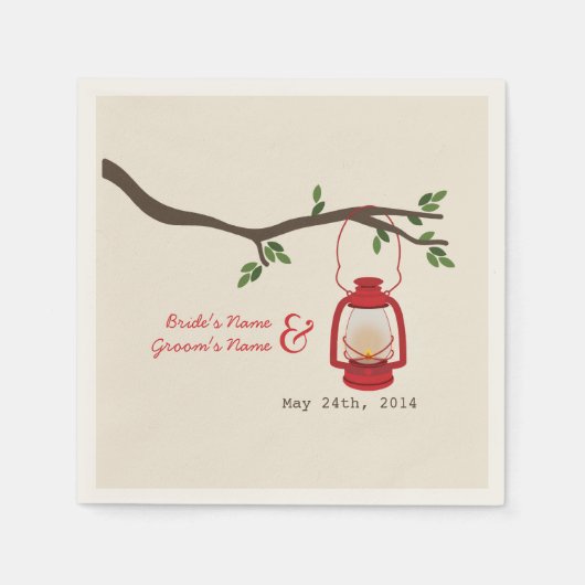Camping Lantern + Baum Hochzeit Napkins Serviette (Vorderseite)
