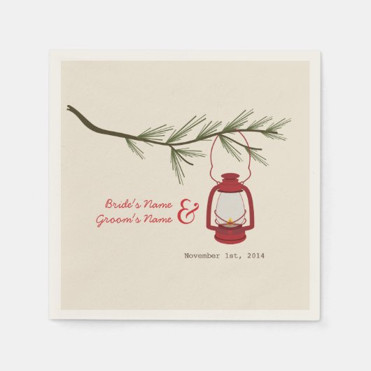 Camping Lantern + Evergreen Tree Wedding Napkins Serviette (Vorderseite)