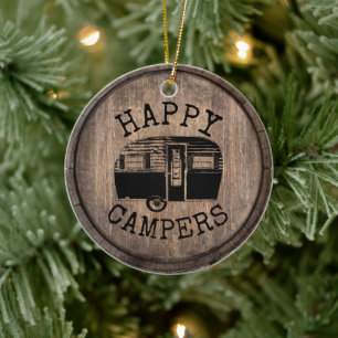 Camping-Leben Glückliche Camper Rustikales Holz Keramik Ornament