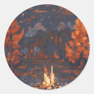 Camping-Leben Pixel Art Feuer Zelt Sterne Outdoor- Runder Aufkleber
