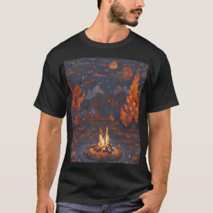 Camping-Leben Pixel Art Feuer Zelt Sterne Outdoor  T-Shirt