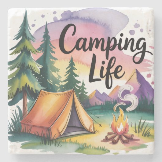Camping-Leben Steinuntersetzer (Vorderseite)