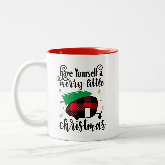 Camping Lovers Buffalo Kariert Trailer Weihnachten Zweifarbige Tasse (Links)