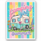 Camping Mädchen Reise Sommer Aufkleber (Vorderseite)