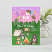 Camping mehr Spaß Mädchen Geburtstag einladen. Einladung (Stehend Vorderseite)