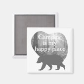 Camping mein glücklicher Platz schwarz in weiß, an Magnet (Vorderseite/Rückseite)