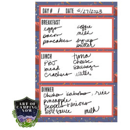 Camping-Menü-Essensplanungstool Post-it Klebezettel