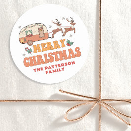Camping Merry Christmas Reindeer Personalized Name Runder Aufkleber