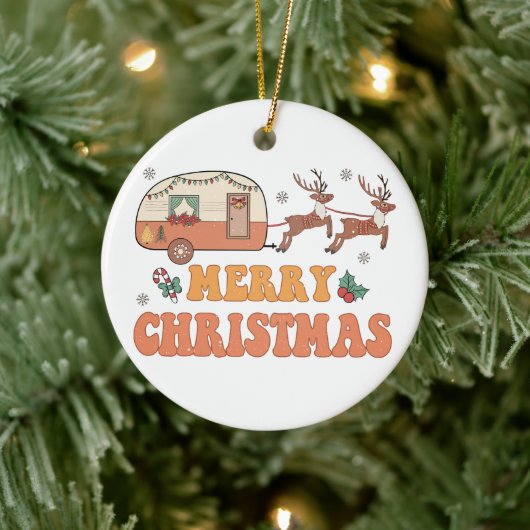 Camping Merry Christmas Reindeer Typography Keramik Ornament (Baum)