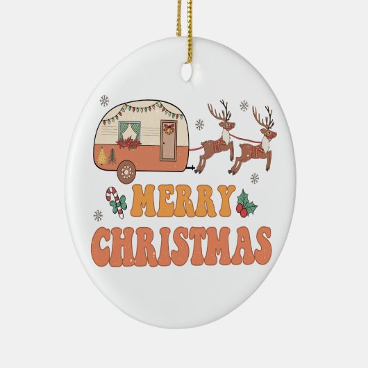 Camping Merry Christmas Reindeer Typography Keramik Ornament (Rechts)