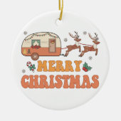 Camping Merry Christmas Reindeer Typography Keramik Ornament (Vorne)