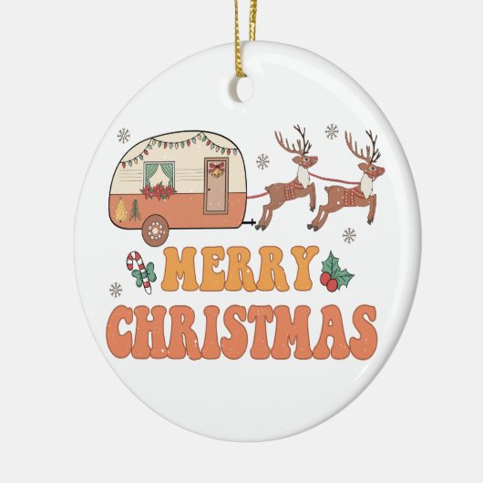 Camping Merry Christmas Reindeer Typography Keramik Ornament (Links)