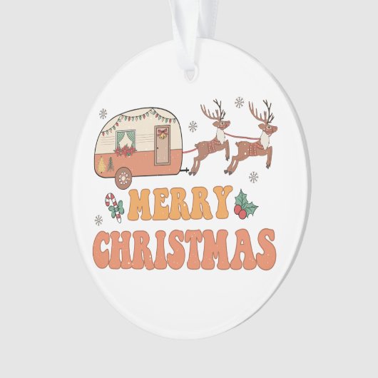 Camping Merry Christmas Reindeer Typography Ornament (Vorderseite)